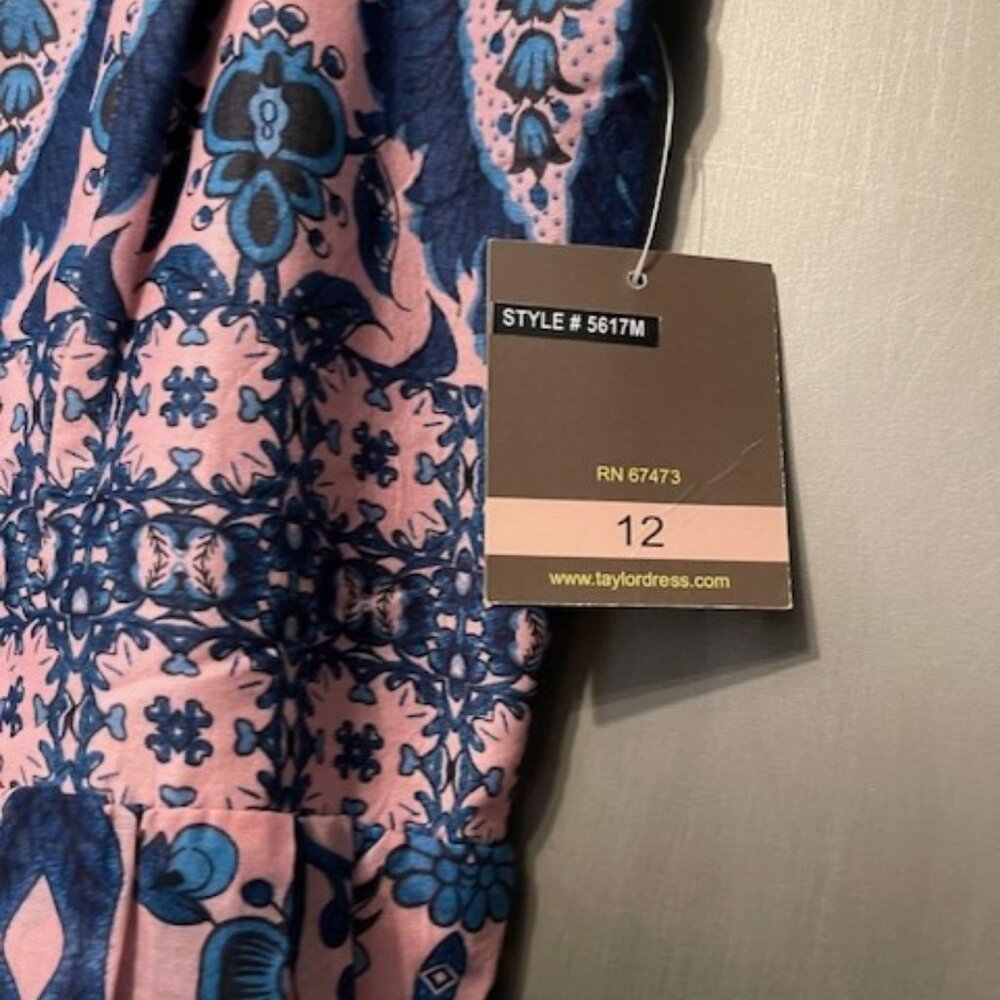 Taylor Retro Pink & Blue Floral Pleated Dress With Pockets Spaghetti Straps - Picture 14 of 16